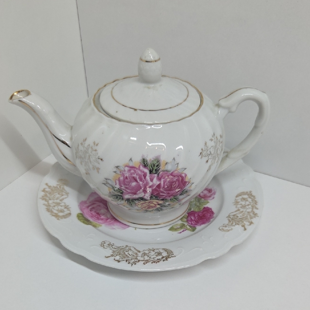 Floral White and Pink Teapot Set
